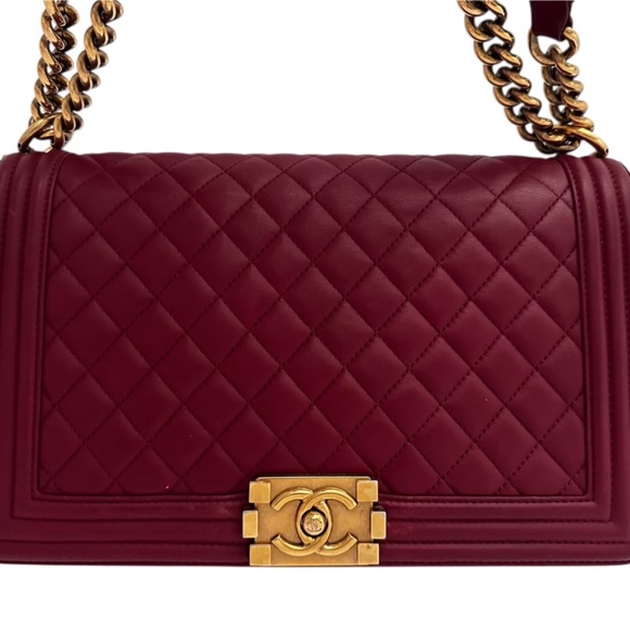 Chanel Medium Boy Flap Bag in Dark Red Quilted Lambskin - Picture 1 of 15